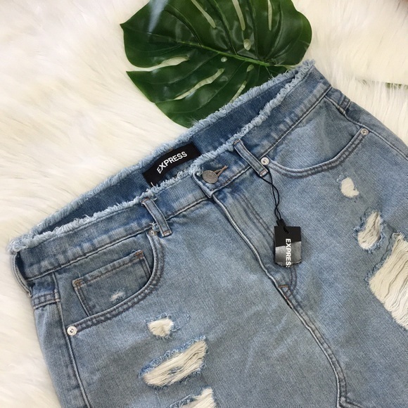 Express distressed denim mini skirt size 10 - Picture 3 of 9